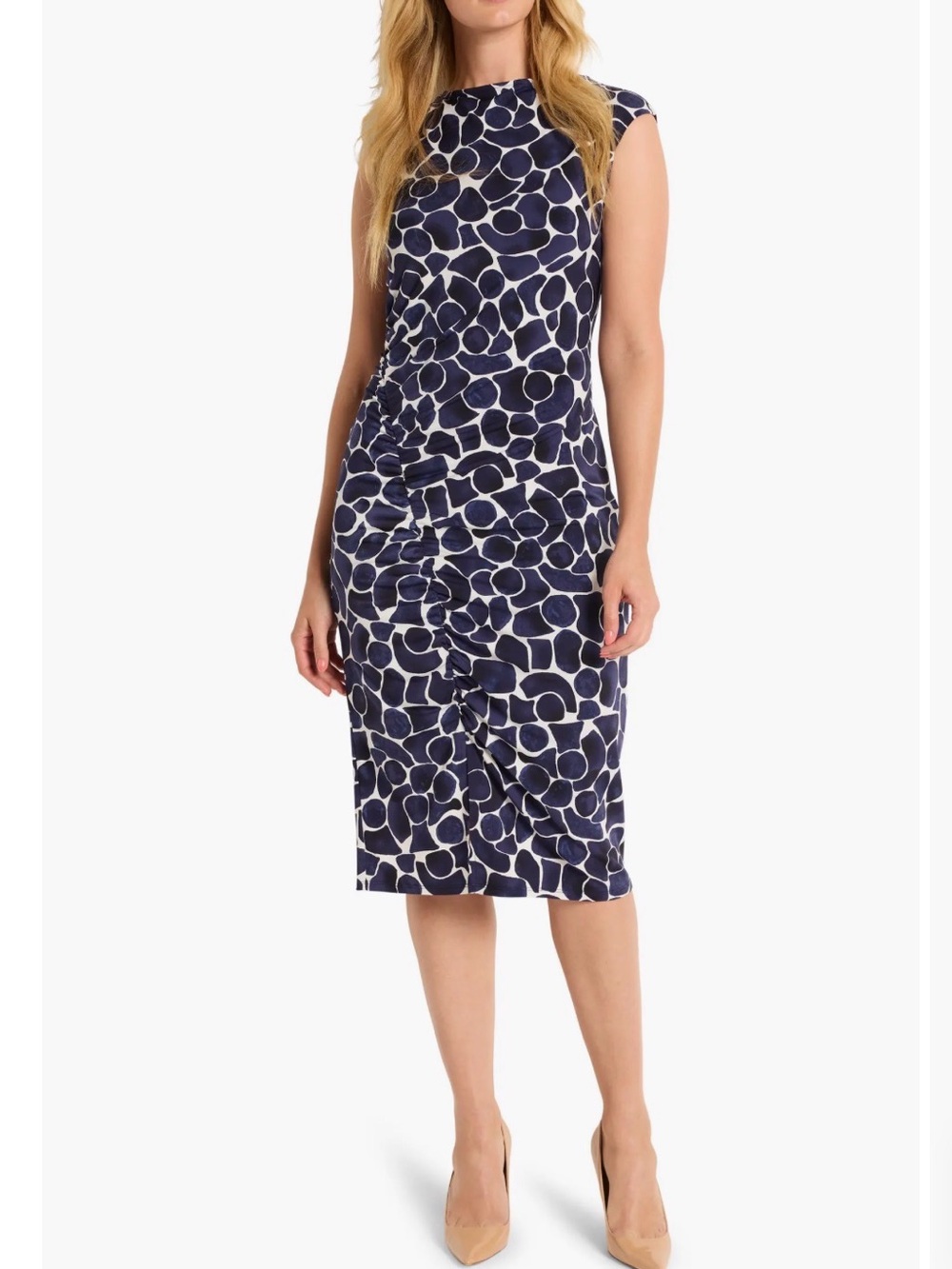 NIC+ZOE Navy and White Abstract Circle-Print Midi Dress